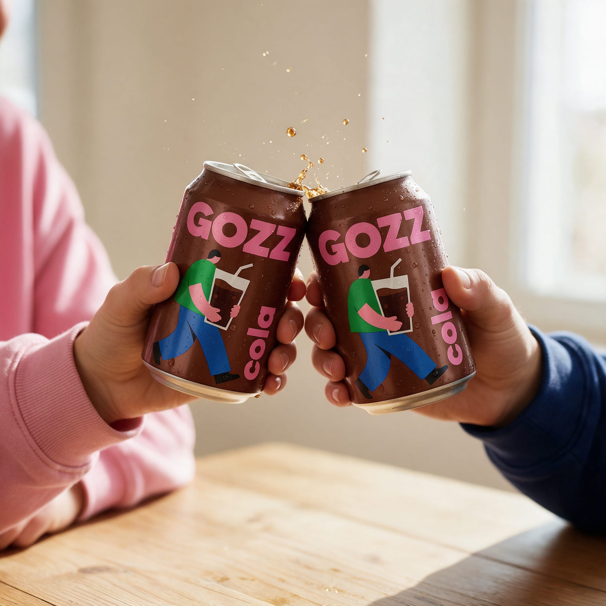 Dos manos brindan con dos latas de Gozz